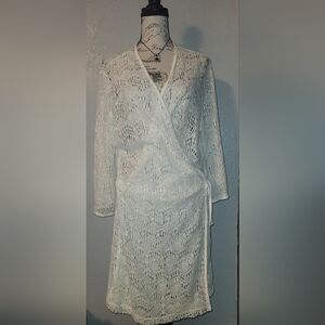 UGG Australia Lizabeth White Sheer Lace Wrap-Up Kimono Robe Cover-up